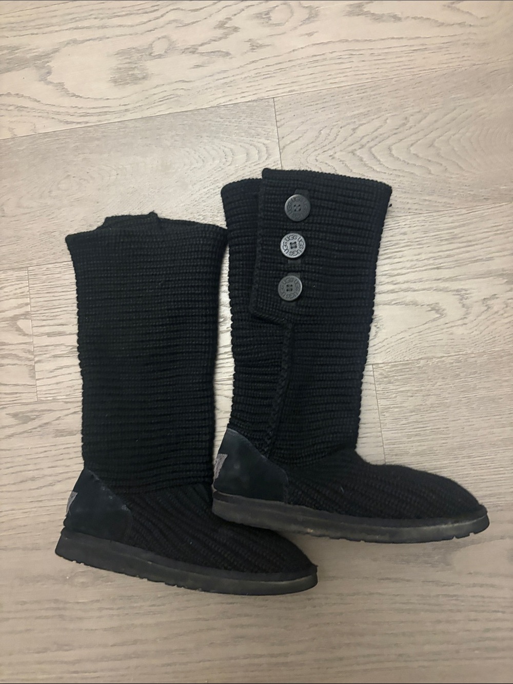 UGG Black Knit Button Mid-Calf Boots